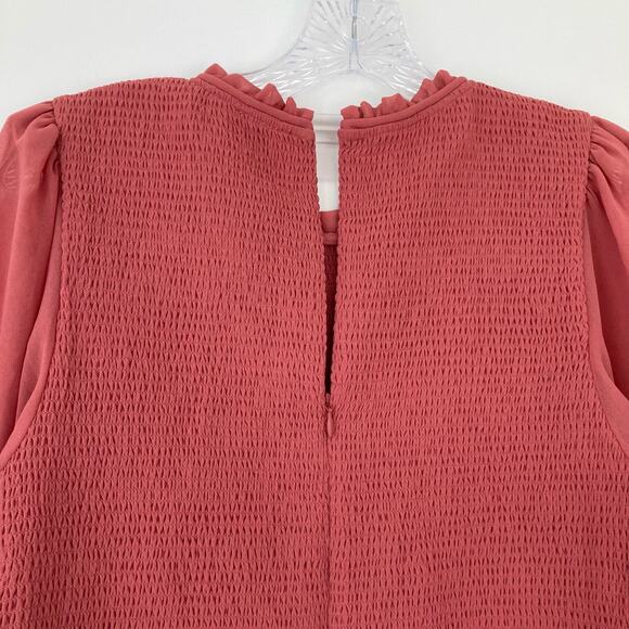 NWT WILFRED Top XL Red-Pink Chiffon Ruffle Smocked Puff-Sheer-Ballon-Long-Sleeve - Picture 9 of 13